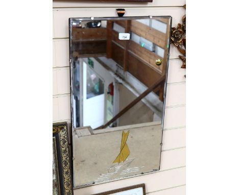 An Art Deco wall mirror, with sailing boat design, height 65cm 