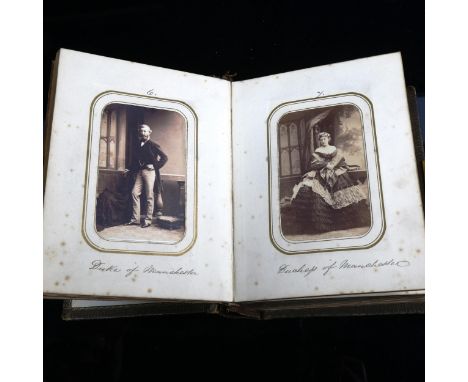 A Victorian leather-bound photograph album full of prominent and important figure portrait photographs, including Duke and Du