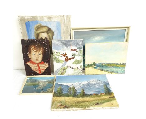 Various pictures and prints, including oil landscapes, portrait etc (7) 