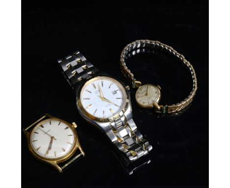 CITIZEN - a WR100 Eco-Drive gent's stainless steel wristwatch, BOREL - a lady's 9ct gold cased wristwatch, plated strap, and 