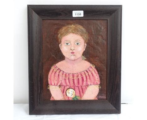 Carol Maddison, contemporary oil on board, child portrait, signed, framed, overall 40cm x 34cm 