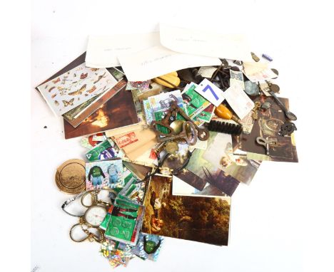 Postcards, compact, watches, corkscrews etc 