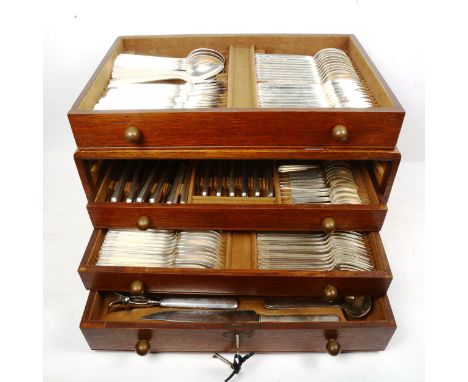 A good quality canteen of French silver plated cutlery for 12 people, by Maillechort, including fish cutlery, serving flatwar