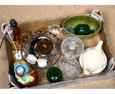 Various glass and ceramics, including Art glass bowls, bon bon jar etc (boxful) 
