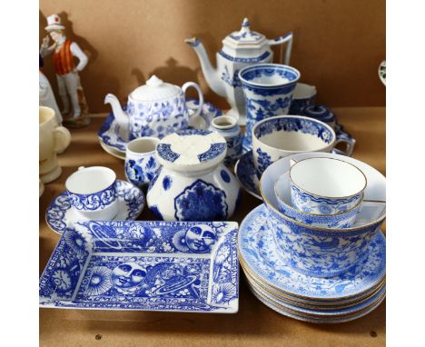 A group of blue and white china, including Spode and Woods Ware 