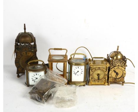 2 brass lantern clocks, 4 carriage clocks etc 