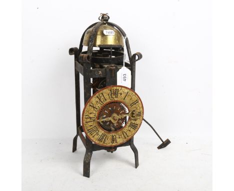 A wrought-iron and brass lantern clock, 35cm 