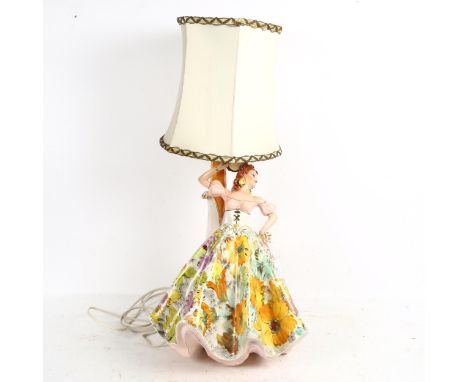 An Italian porcelain table lamp, by G Ginandi, and shade, height 65cm overall 