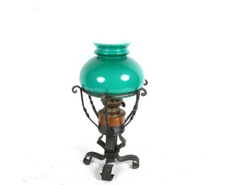 A German oil lamp with shade and chimney, height 49cm 