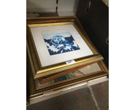 A mixed lot of pictures comprising an oil on canvas depicting cattle in a landscape, a watercolour by Dr Charles Jones, a lim