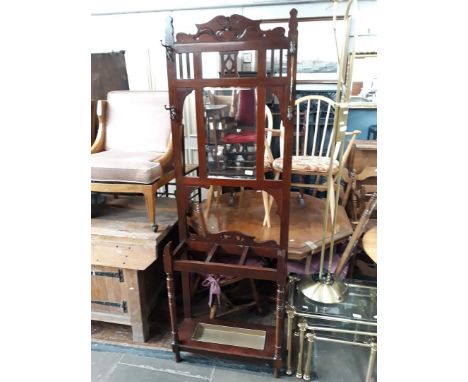 An Edwardian hall stand with mirror and stick stand base, height 201cm. 