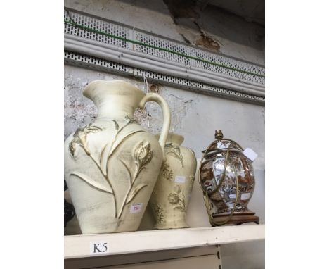 Two large vases/jugs and a pot table lamp 