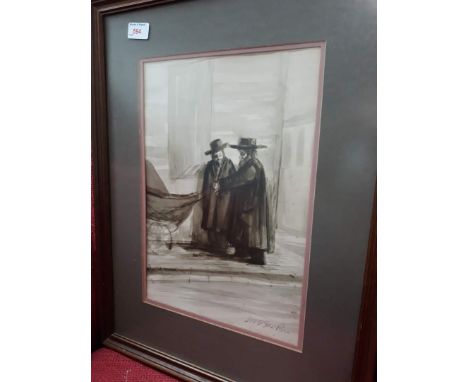 After Nicholas St John Rosse, "The Two Rabbis", monochrome print, 25cm x 37cm, signed in pencil lower right, blindstamp lower