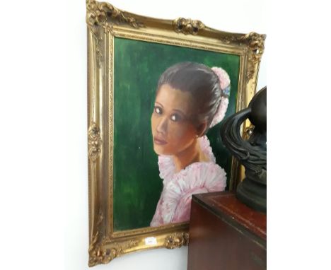 20th Century School, portrait of a girl, oil on canvas, 44cm x 60cm, unsigned, fancy frame 60cm x 75cm. 