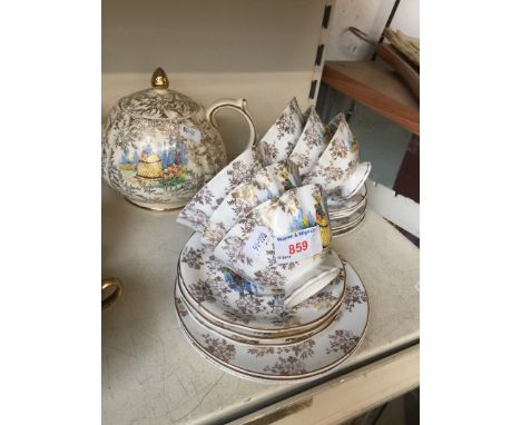 A matched tea set comprising a Sadler teapot and Bowbells cups and saucers. 