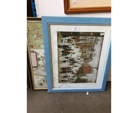 A map of lancashire and a Lowry print 