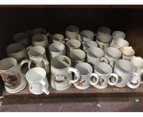 Shelf of Masons related pottery mugs/tankards 