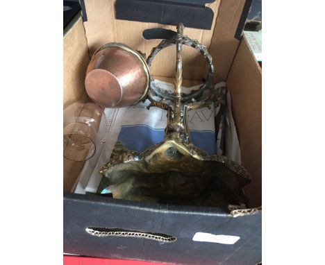A brass and copper parafin lamp 