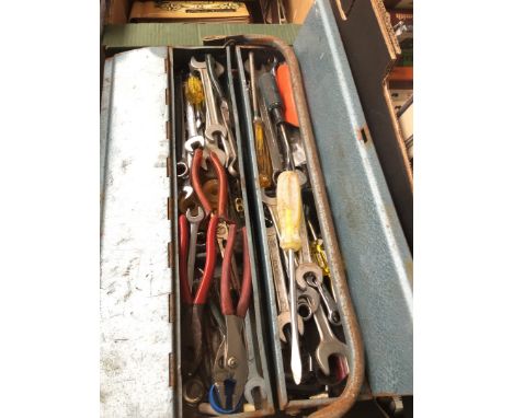 A metal toolbox with tools 