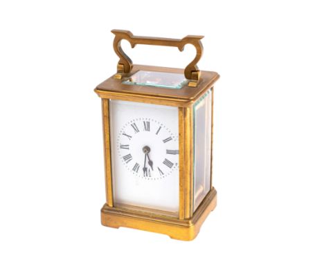 A French Victorian carriage clock having an eight-day duration timepiece movement with a silvered platform lever escapement, 
