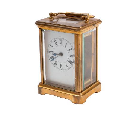 A French Victorian Obis carriage clock the eight-day duration movement having a platform lever escapement, the white enamel d