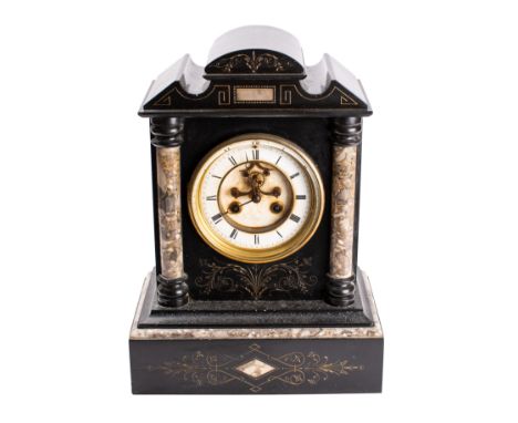 Henry Marc, Paris, a Victorian black slate and marble mantel clock the eight-day duration movement striking the hours and hal