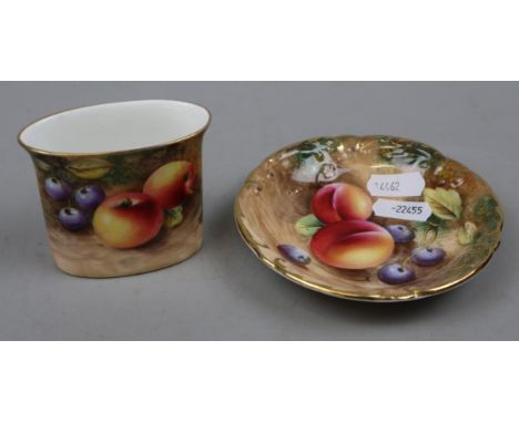 Royal Worcester hand painted fruit pin tray &amp; posy vase with matching signatures 