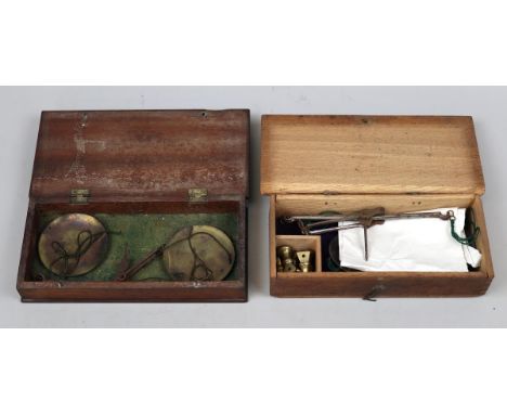 2 antique wooden cased apothecary scales 