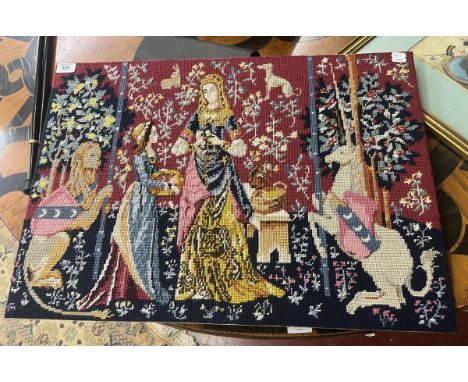 Vintage needle point tapestry - The lady &amp; the unicorn - Approx size 48 cm 68cm 