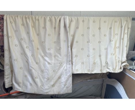 Pair of Clive Christian curtains with liners from stately home - Gold and cream satin and cotton, this pattern currently reta
