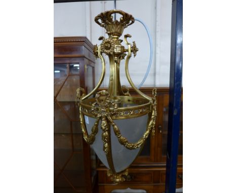 A French style rococo revival ormolu pendant lantern