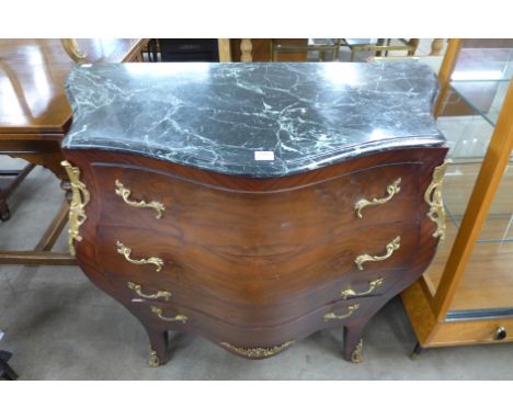 A reproduction French Louis XV style marble topped serpentine commode