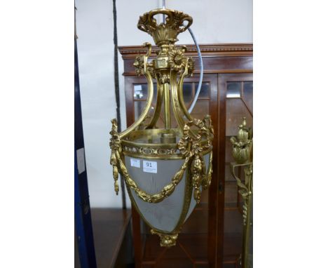 A French style rococo revival ormolu pendant lantern