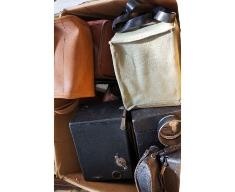 Large box of vintage cameras & others