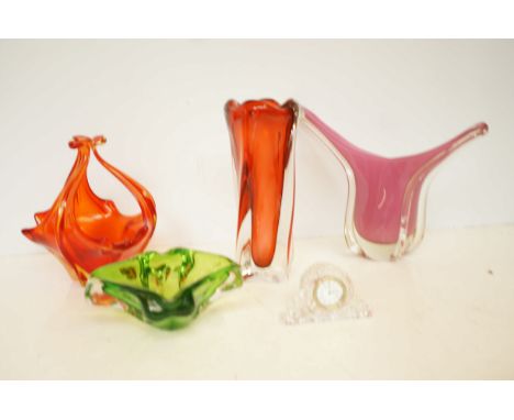 Collection of art glass to include waterford crystal mantle clock