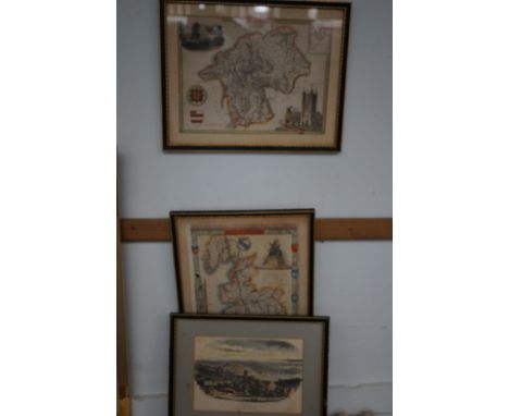 2 Early framed maps together with a early print 