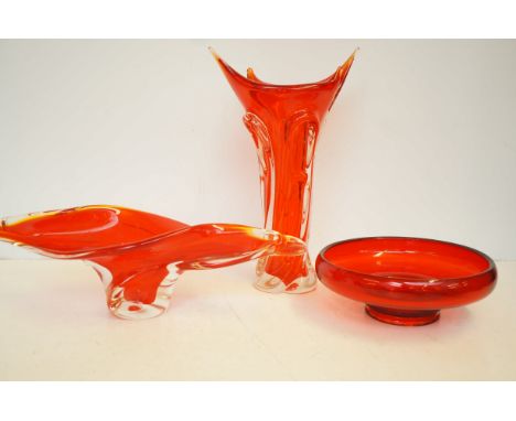 3 Pieces of red art glass 