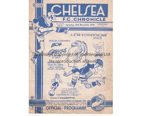 CHELSEA  / PORTSMOUTH    Programme at Stamford Bridge 25/11/1939. Football League South. No writing. Some foxing at lower edg