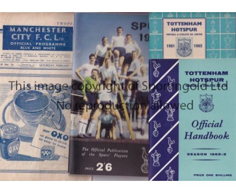 SPURS    Programme Manchester City v Tottenham Hotspur 1946/47 (punch holes) plus 3 Tottenham Handbooks all in good/very good