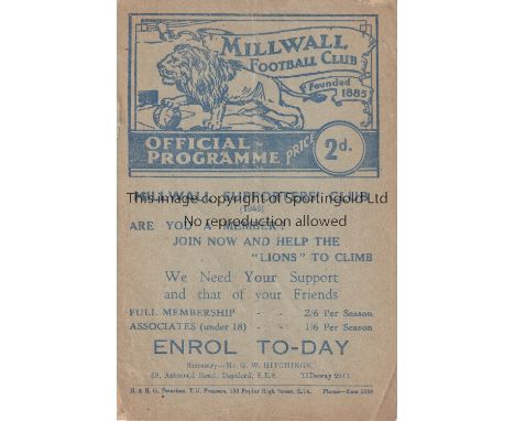 MILLWALL - TOOTING 48   Millwall home programme v Tooting &amp; Mitcham, 27/11/48, Cup 1st Round, Millwall won 1-0. Spine par