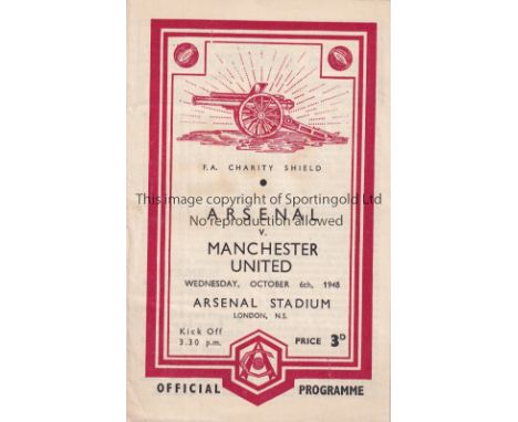 1948 CHARITY SHIELD     Programme for Arsenal at home v Manchester United 6/10/1948, horizontal crease, slight ageing marks, 