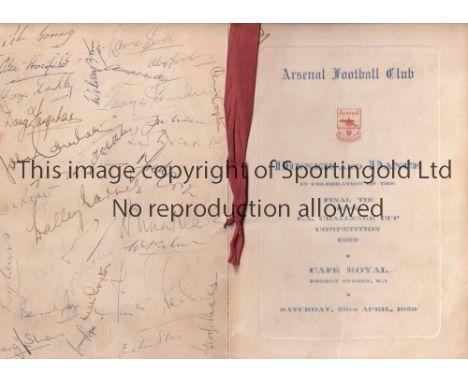 1950 FA CUP FINAL / ARSENAL AUTOGRAPHS         Menu and table plan for the Arsenal F.F. Dinner and Dance in Celebration of th
