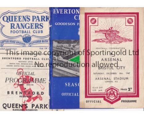 RESERVES    Fifteen Reserves programmes 1947-1965 to include Arsenal v Bristol City 1947/48, Everton v Liverpool (Lancs Senio