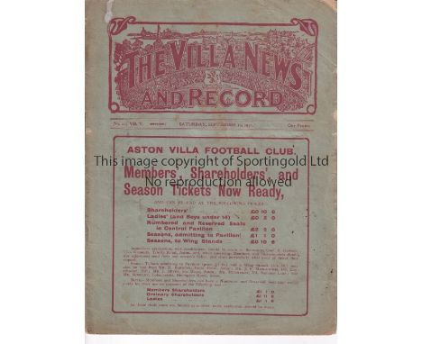 ASTON VILLA V. WOOLWICH ARSENAL &amp; WEST BROMWICH ALBION 1910     Joint issue Aston Villa home programme v. Woolwich Arsena