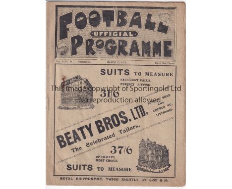 EVERTON V WOOLWICH ARSENAL / LIVERPOOL V QUEEN'S PARK STROLLERS 1913     Joint issue programme Everton first team and Liverpo