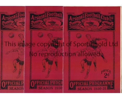 ARSENAL Three home Reserve team programmes with red replacement replica covers and original inside pages v. Leicester, Swanse