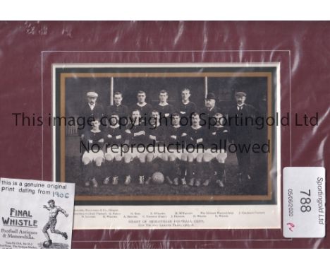 HEARTS     Mounted print of Heart of Midlothian team group from about 1906 (30 x 25cm). Generally good     