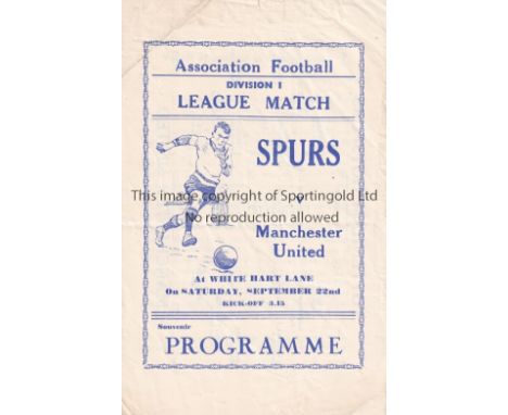 TOTTENHAM HOTSPUR V MANCHESTER UNITED 1951      Pirate programme issued by Buick for the League match at Tottenham 22/9/1951,