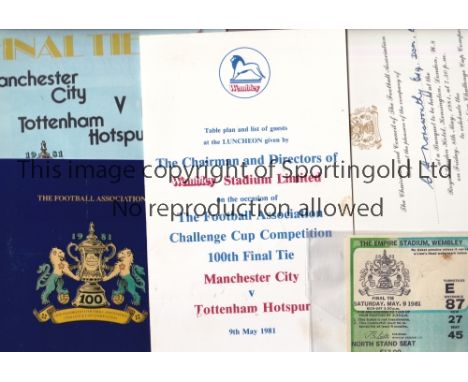 1981 FA CUP FINAL / TOTTENHAM HOTSPUR V MANCHESTER CITY      Programme, ticket, Invitation, Table Plan and Menu on the eve of
