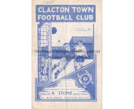 TOTTENHAM HOTSPUR      Programme for the away Eastern Counties League match v Clacton Town 28/1/1956 team changes, slightly c
